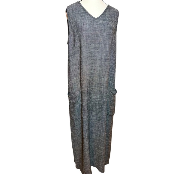 Eileen Fisher Gray Tweed Woven Textured Linen Viscose Crepe Tank Dress Size M - Picture 1 of 6